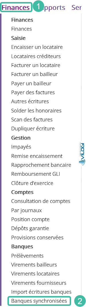 Accès au module de la synchronisation bancaire Tutoriel logiciel immobilier pour syndics et administrateurs de biens