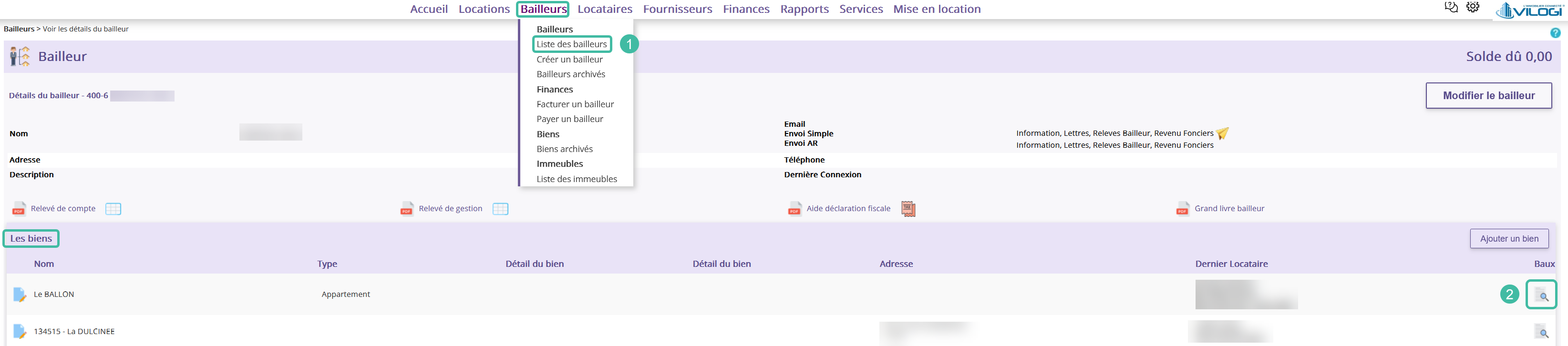Etape n°1 - Procédure de transfert du bail à un autre propriétaire-bail Tutoriel logiciel immobilier pour syndics et administrateurs de biens