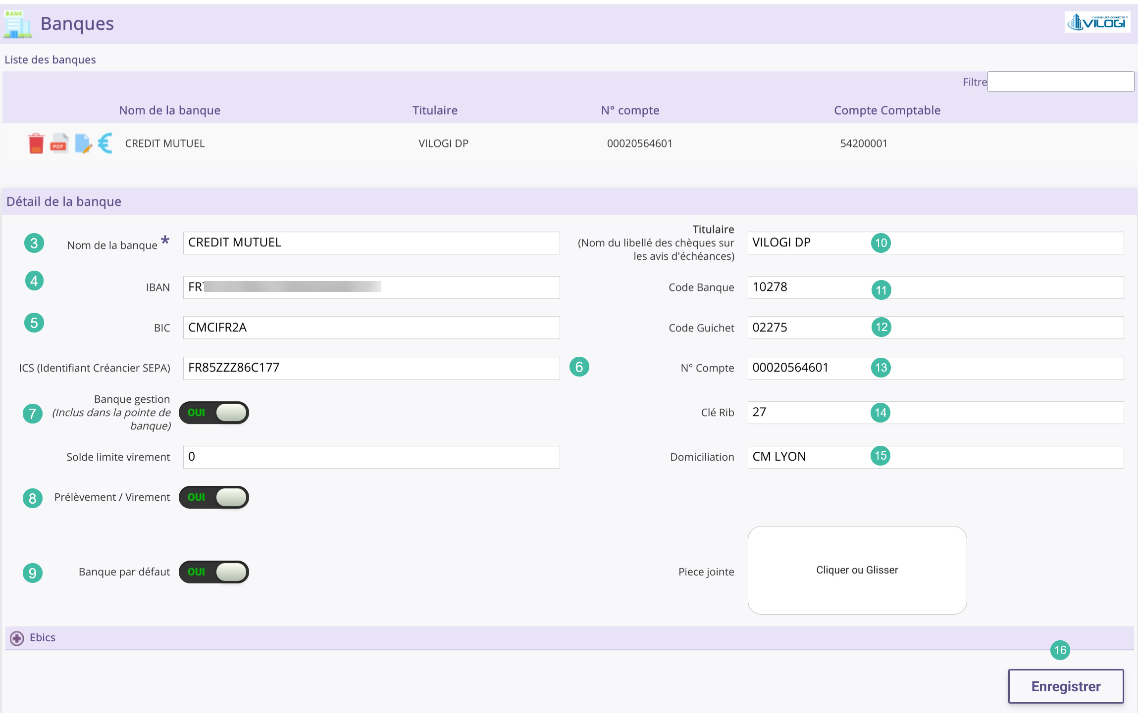 Détail des informations bancaires du cabinet Tutoriel logiciel immobilier pour syndics et administrateurs de biens