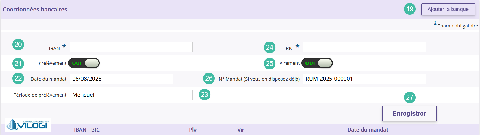 Configuration des coordonnées bancaires pour la génération d’un virement locataire Tutoriel logiciel immobilier pour syndics et administrateurs de biens