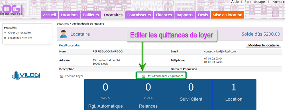 Imprimer la quittance de loyer à partir de l écran du locataire imprimer la quittance du locataire