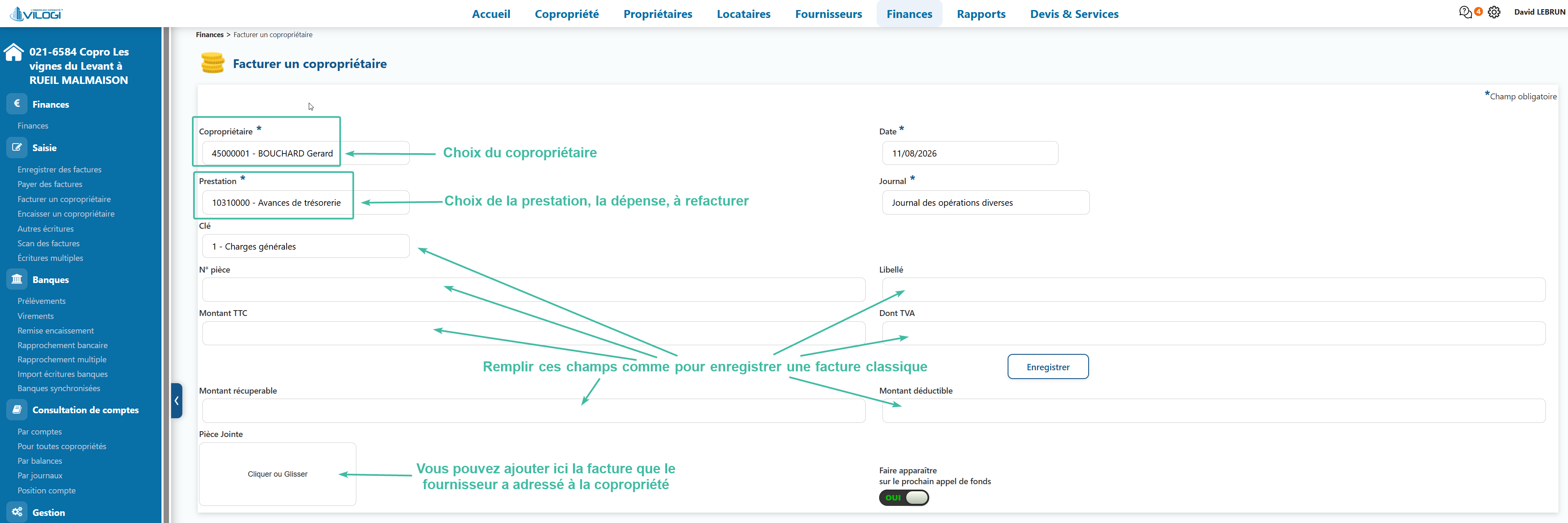 Méthode 1 : le menu "Facturer un copropriétaire" Tutoriel logiciel immobilier pour syndics et administrateurs de biens